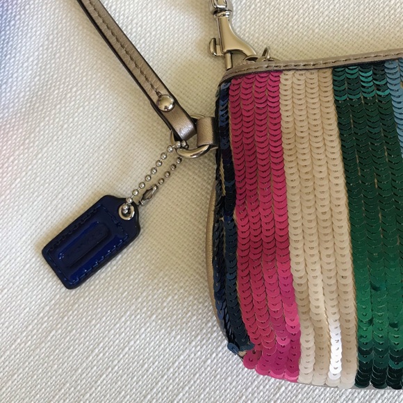 Coach Poppy Legacy Sequin Zipper Wristlet Zipper Pouch, Striped Multi Color - Picture 4 of 16